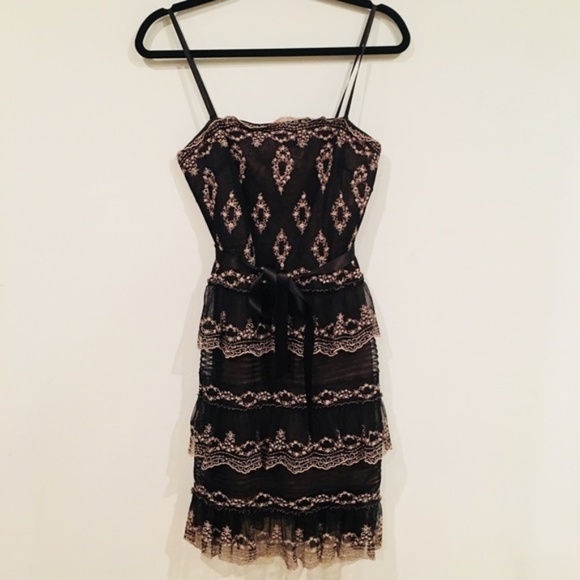 BCBGMaxazria |Tiered Black & Ivory Strapless Dress - Picture 5 of 8